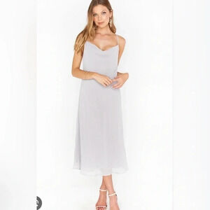 NWT Show Me Your Mumu Verona Cowl Midi Dress Dove Grey Chiffon M
